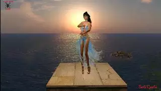 فتاة خيالية زرقاء راقصة شرقية في الثلاثي السلطان مع بي بي سي والجنس المتشددين